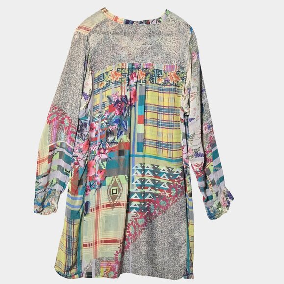 Johnny Was Long Sleeve Tunic Dress L Patchwork Artsy Eclectic Boho Festival - Picture 6 of 14